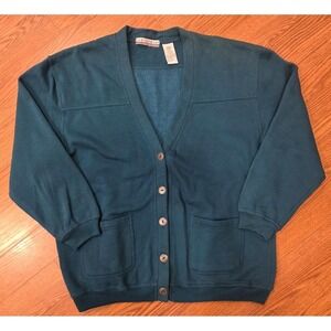 Chinawear by Morsly Cardigan Sweater Womens Size Lg Teal Pockets Vintage